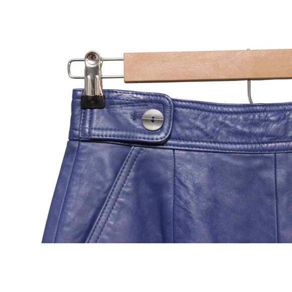Vintage 80s 90s Genuine Leather Skirt Size 8 Blue Purple Glam Rock Retro Punk - Picture 4 of 13